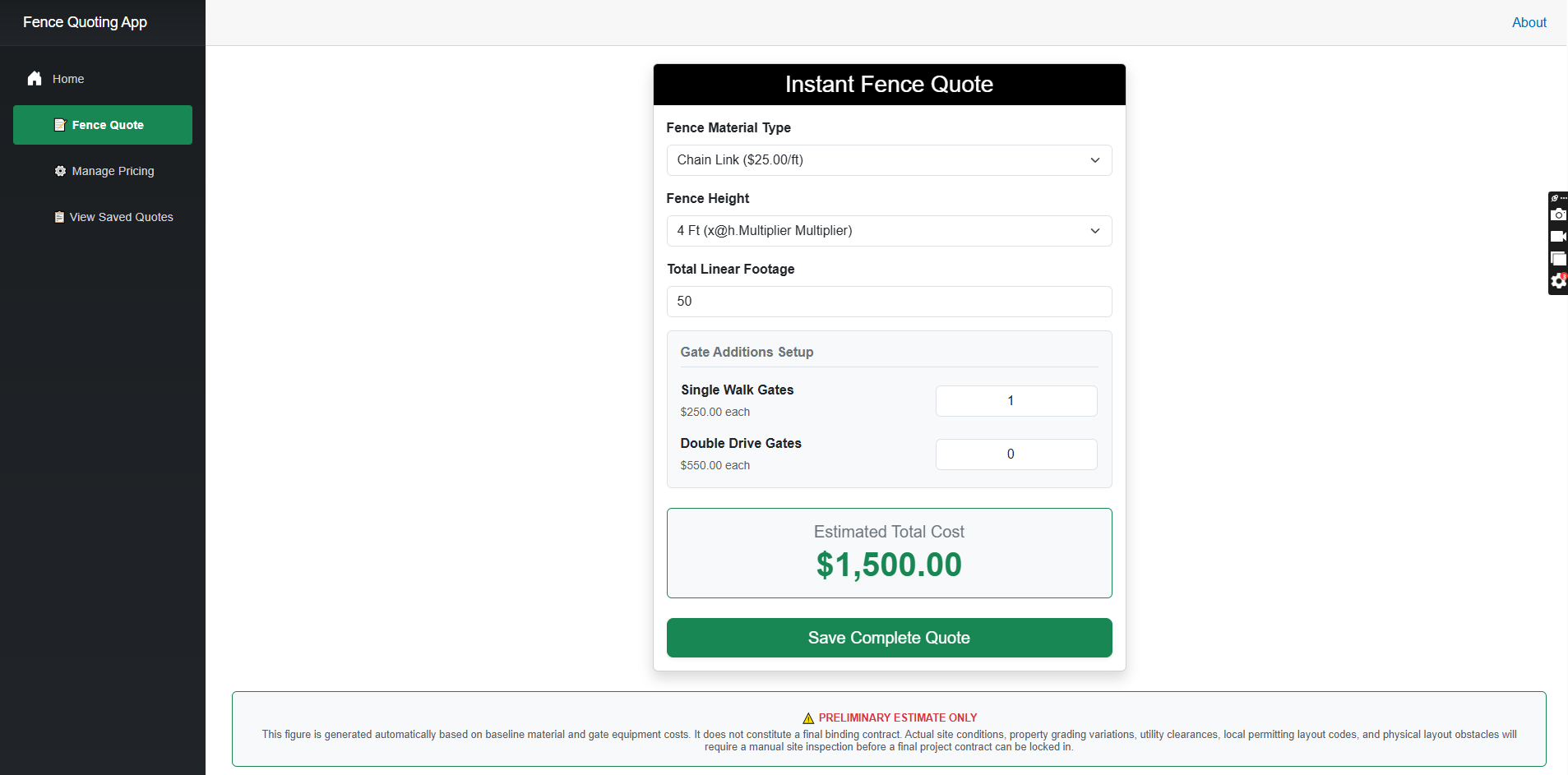 Fence Quote Application